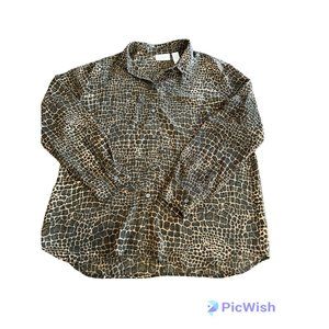 Vintage Liz Sport Blouse Size L Leopard Cheetah Print